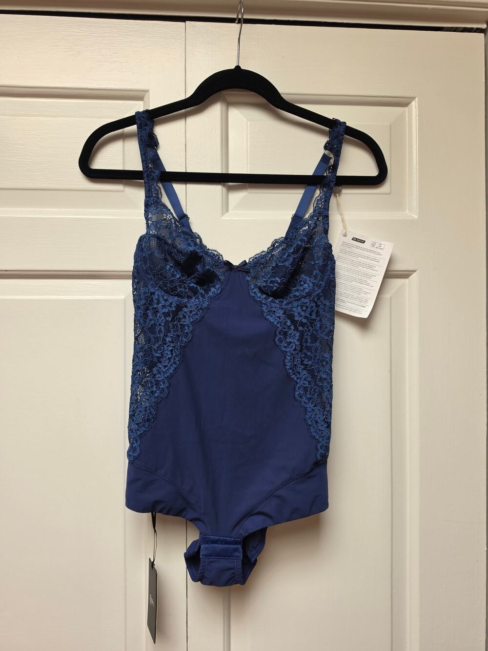 NEW Christie's Lingerie Intimate Wear Blue Lace one piece Sz 36 C Bodysuit